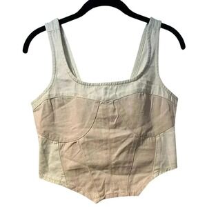 Jopaa Corset Tank Top‎ Sleeveless Fitted Crop Top Beige Size S